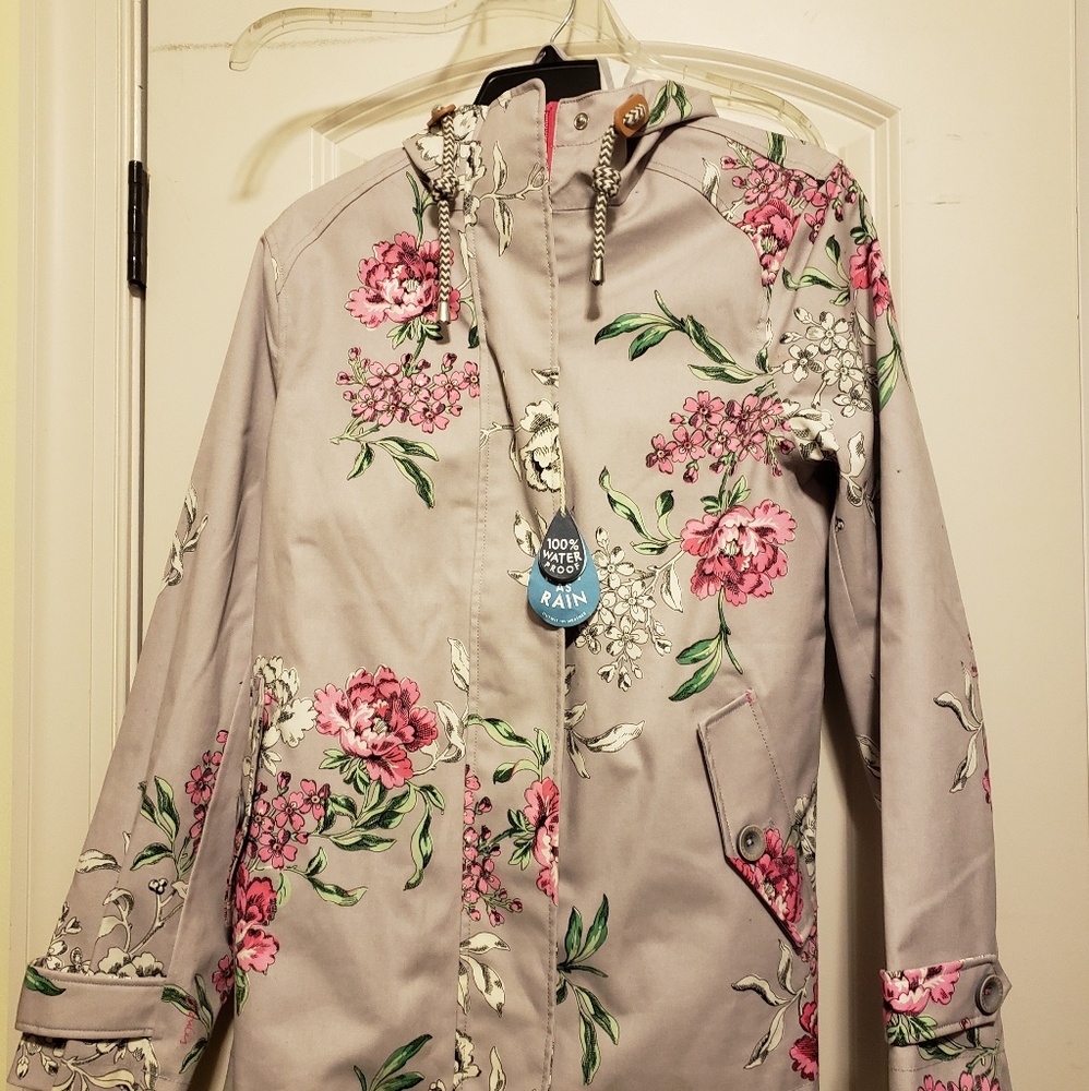 Joules Gray Floral Coast Raincoat